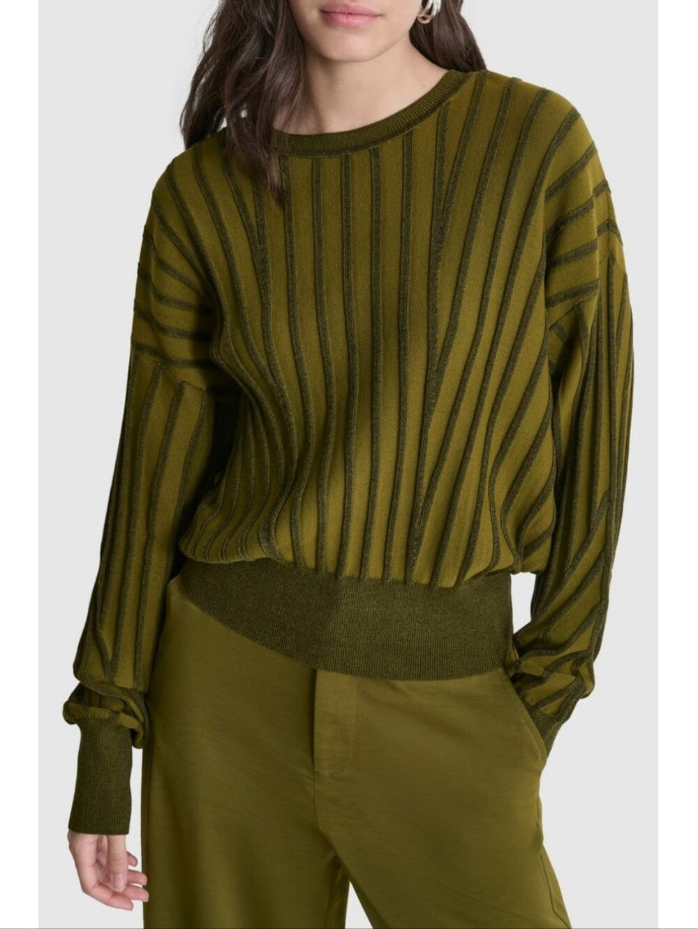 DKNY Transfer Stitch Sweater Olive Green Medium